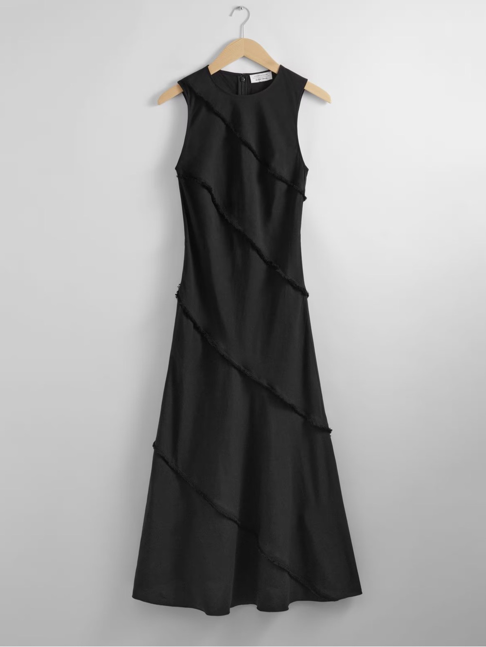 & Other Stories || Sleeveless A-Line Midi Dress Seamed Ruffle Linen Blend Black